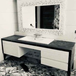 Black and White bathroom vanity with Mirror Frame