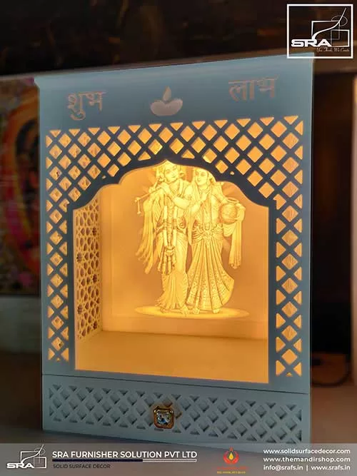 Small Radha Krishna Corian Temple with Drawer