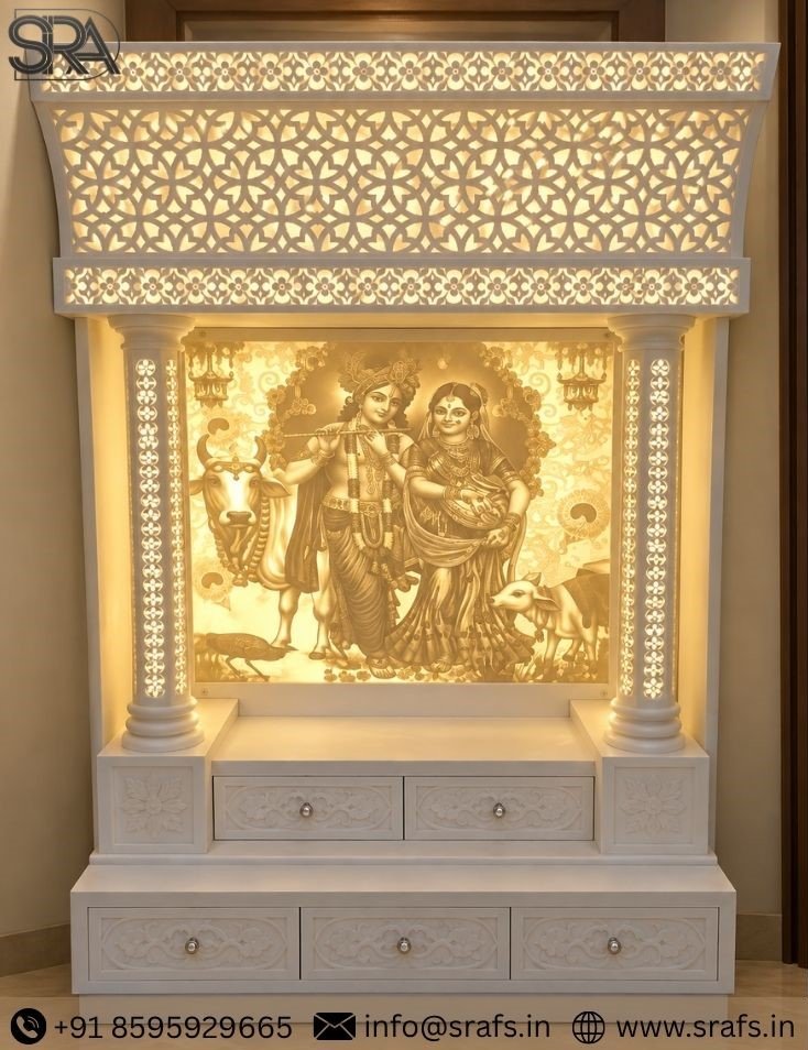 Radha Krishna Mandir With Backlit Pillar Radha Krishna Mandir With Backlit Pillar
