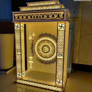 Small Corian Mandir With Metal Inlay