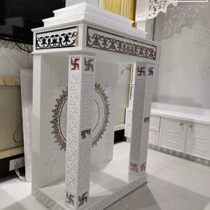 Small Corian Mandir With Metal Inlay