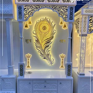 Corian Mandir with Peacock Feather Detailing