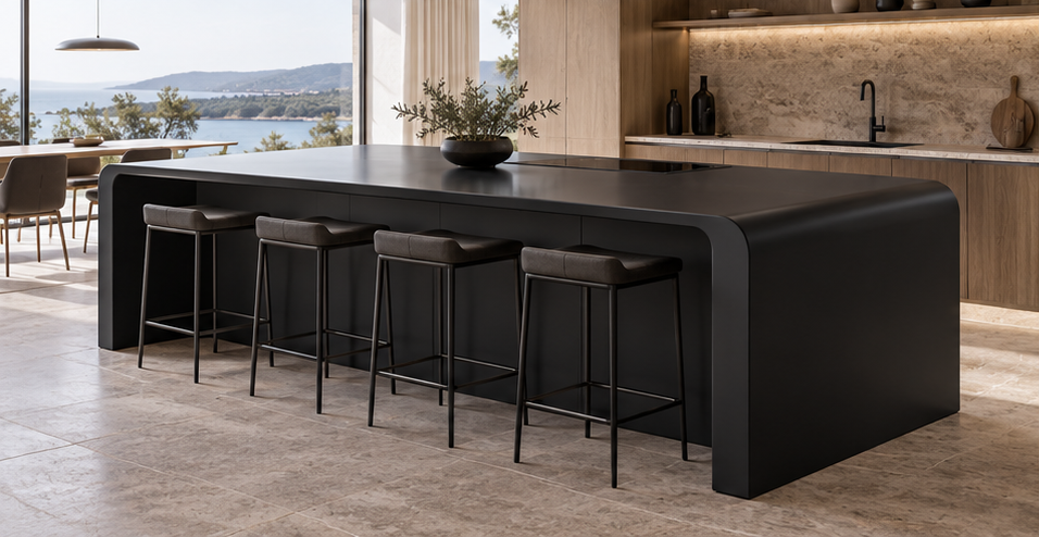 Black Corian Countertop: #1 Custom Kitchen Island & Sinks Luxury black solid surface kitchen island and breakfast counter